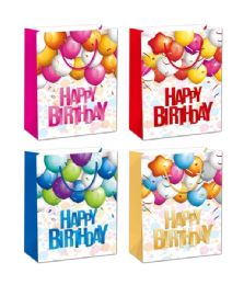 72 Pieces Birthday Bag Glitter 19.5x29x7-inch SG Balloons Design - Gift Bags Everyday