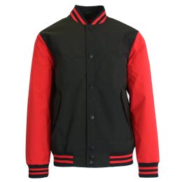 12 Wholesale Boy's Lightweight Polyester MultI-Pocket Varsity Jacket BlacK-Red