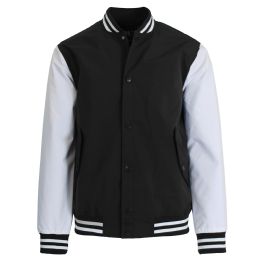 12 Wholesale Boy's Lightweight Polyester MultI-Pocket Varsity Jacket Black-White