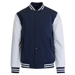 12 Wholesale Boy's Lightweight Polyester MultI-Pocket Varsity Jacket Navy-White