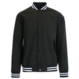 12 Wholesale Boy's Lightweight Polyester MultI-Pocket Varsity Jacket Black-Black