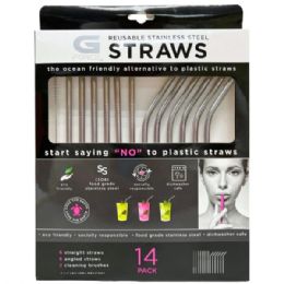 8 pieces G Force 14-count Reusable Stainless Steel Straw Set - Straws and Stirrers