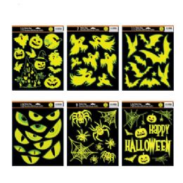 48 pieces Window Cling Halloween Glow In The Dark 6ast 11.75 X 14.75in - Halloween