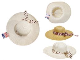 144 Pieces Straw Hat With Ribbon - Sun Hats