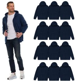 Unisex Navy Zipper Hoodie Cotton Fleece Lining Assorted Sizes M-2x