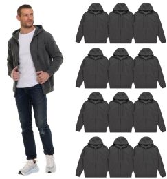 Unisex Charcoal Gray Zipper Hoodie Cotton Fleece Lining Assorted Sizes M-2x