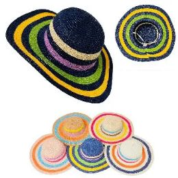 12 of Ladies Sun Hat Colorful Wide Stripes