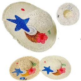 12 of Ladies Sun Hat Painted Beach Design Fringe Edge