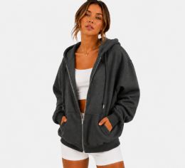 Womens Cotton Fleece Full Zip Hoodie Dark Gray Size Small