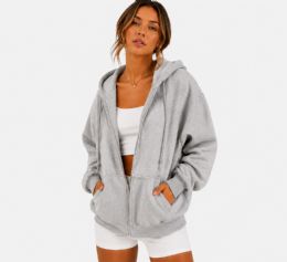 Womens Cotton Fleece Full Zip Hoodie Heather Gray Size Small