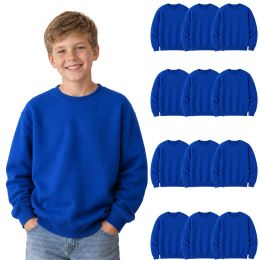 12 Pieces Youth Cotton Crew Neck Sweat Shirt Royal Blue Size Small - Kids Sweatshirts For Donation