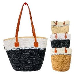 6 of Ladies Woven Tote Bold Stripe with Design