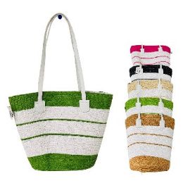 6 of Ladies Woven Tote White with Bold Color Stripe