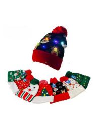 24 Pieces Light-Up Christmas Knit Hat Adult Size - Christmas Novelties