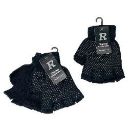 60 Pieces Anti-Slip Fingerless Knit Sport Glove Black - Knitted Stretch Gloves