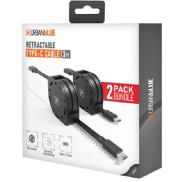 12 Wholesale Urbanblue 2 Pack 3ft Retractable UsB-C To UsB-C Cable With Metal Casing In Black