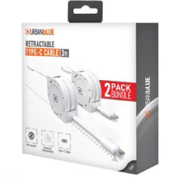 12 Wholesale Urbanblue 2 Pack 3ft Retractable UsB-C To UsB-C Cable With Metal Casing In White