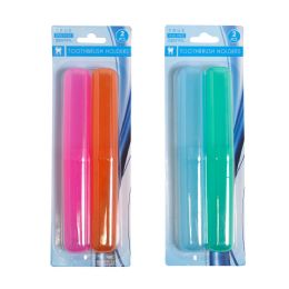 24 Wholesale Toothbrush Holder 2pk Plst 2ast Color Combos Hba Blc