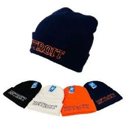 24 Pieces Cuffed Knit Toboggan DETROIT - Winter Sets Scarves , Hats & Gloves