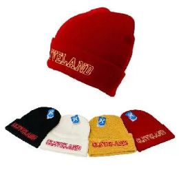 24 Pieces Cuffed Knit Toboggan CLEVELAND - Winter Sets Scarves , Hats & Gloves
