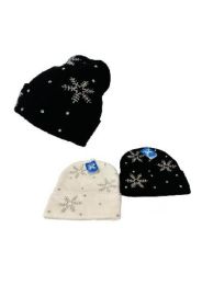 24 Pieces Ab Rhinestone Knitted Cuffed Hat Snowflakes - Christmas Novelties