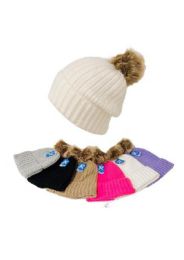 12 Pieces Ladies Super Soft Knitted Hat with Faux Fur Pompom - Winter Sets Scarves , Hats & Gloves