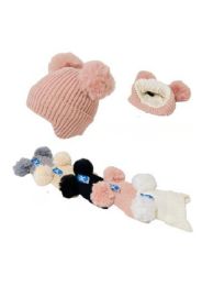 24 Pieces Child's Knitted Plush-Lined Pompom Hat with Ear Cover - Winter Sets Scarves , Hats & Gloves