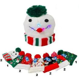 24 Pieces LighT-Up Christmas Knit Hat Child Size - Christmas Novelties