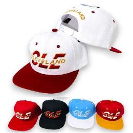 24 Pieces Snap Back Flat Bill Hat Cleveland Cle Wine Gold Blue - Baseball Caps & Snap Backs