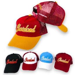 24 Pieces Mesh Back Trucker Cap Cleveland Wine Gold Blue - Baseball Caps & Snap Backs