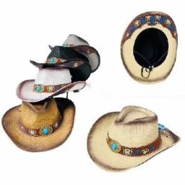12 Pieces Western Hat Embroidered Hat Band Under Brim Turquoise Stone - Cowboy & Boonie Hat