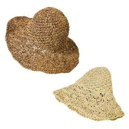 12 Pieces Women's Crocheted Straw Hat Solid Color - Sun Hats