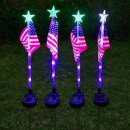 12 Pieces of Solar Yard Stake American Flag With ColoR-Changing Star
