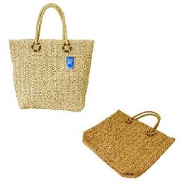 12 of Straw Crocheted Market Tote Wooden Rings 16"x14"
