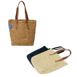 12 of Straw Crocheted Market Tote Leather-Like Straps 16"x14"