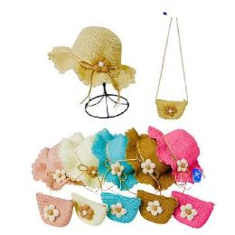 12 of Girl's Woven Hat Purse Set with Puffy Flower