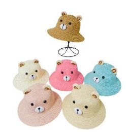 24 Pieces Child's Woven Bear Hat With Plush Ears - Sun Hats