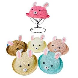 24 Pieces Girl's Woven Bunny Hat With Plush Ears - Sun Hats