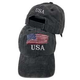 Vintage Washed Cotton Cap Usa Flag Black