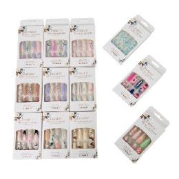 48 Pieces Press On Manicure Assorted Long With Gems - Manicure and Pedicure Items