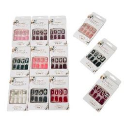48 Pieces Press On Manicure Assorted Regular With Gems - Manicure and Pedicure Items