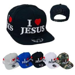 24 Pieces Snap Back Flat Bill Hat I Love Jesus - Baseball Caps & Snap Backs
