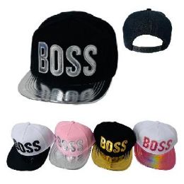 24 Pieces Snap Back Flat Bill Hat Boss Metallic  - Baseball Caps & Snap Backs