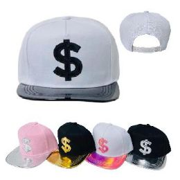 24 Pieces Snap Back Flat Bill Hat Dollar Sign Metallic Bill - Baseball Caps & Snap Backs