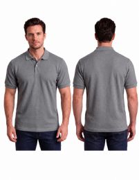 48 Pieces Men's Gray Pique Polo Shirt Assorted Sizes - Mens Polo Shirts