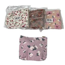 60 Pieces 5"x5" Corduroy Zippered Change Purse Floral - Coin Holders & Banks