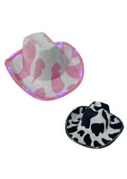 12 of Light-Up Felt Cowboy Hat Cow Prints Black and Pink