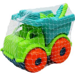 12 Sets 9.25-inch Beach Truck W/ 4pc Acss In Pegable Net Bag, 2 Assrt - Beach Toys