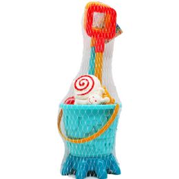12 Sets 6.75-Inch Beach Bucket W/ 6pc Accss In Pegable Net Bag - Beach Toys