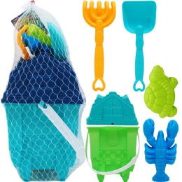 12 Sets 6.5-inch Beach Bucket W/ 5pc Acss In Peg Net Bag, 2 Assrt - Buckets & Basins